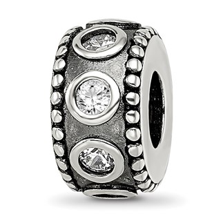 Sterling Silver Reflections CZ Antiqued Bali Bead
