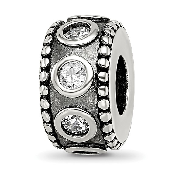Sterling Silver Reflections CZ Antiqued Bali Bead