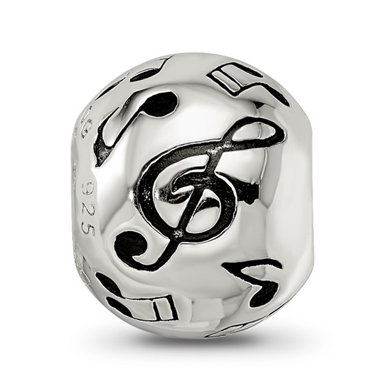Sterling Silver Reflections Rhodium-plated Enameled Musical Notes Bead