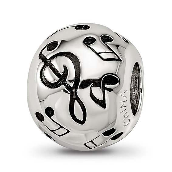 Sterling Silver Reflections Rhodium-plated Enameled Musical Notes Bead