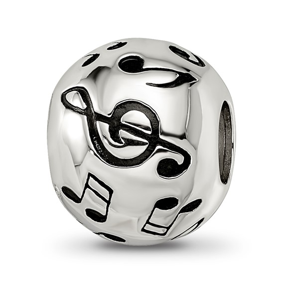 Sterling Silver Reflections Rhodium-plated Enameled Musical Notes Bead