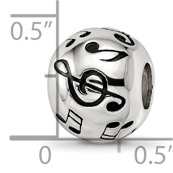 Sterling Silver Reflections Rhodium-plated Enameled Musical Notes Bead