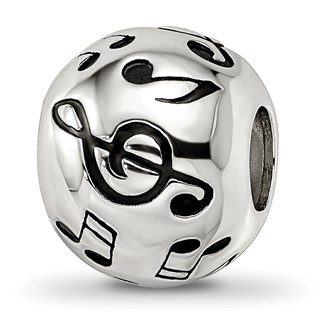 Sterling Silver Reflections Rhodium-plated Enameled Musical Notes Bead