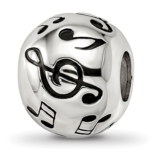 Sterling Silver Reflections Rhodium-plated Enameled Musical Notes Bead