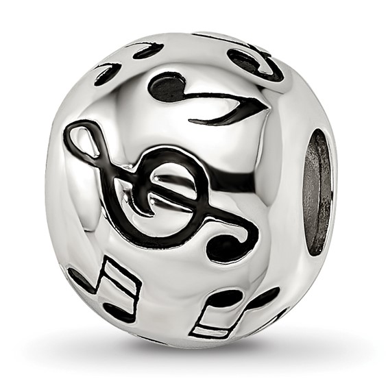 Sterling Silver Reflections Rhodium-plated Enameled Musical Notes Bead