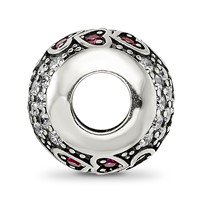 Sterling Silver Reflections Antiqued CZ & Red Corundum Hearts Bead view 2