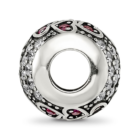 Sterling Silver Reflections Antiqued CZ & Red Corundum Hearts Bead