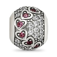Sterling Silver Reflections Antiqued CZ & Red Corundum Hearts Bead view 5