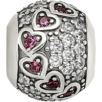 Sterling Silver Reflections Antiqued CZ & Red Corundum Hearts Bead view 3