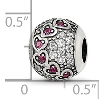 Sterling Silver Reflections Antiqued CZ & Red Corundum Hearts Bead view 4