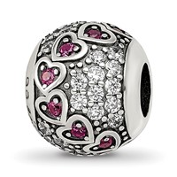 Sterling Silver Reflections Antiqued CZ & Red Corundum Hearts Bead view 1