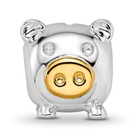 Sterling Silver Reflections Rhodium-plated Gold-plated Nose Pig Bead view 5