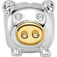 Sterling Silver Reflections Rhodium-plated Gold-plated Nose Pig Bead view 3