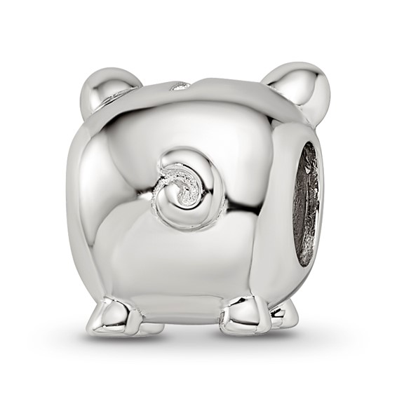Sterling Silver Reflections Rhodium-plated Gold-plated Nose Pig Bead