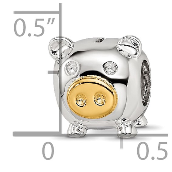 Sterling Silver Reflections Rhodium-plated Gold-plated Nose Pig Bead
