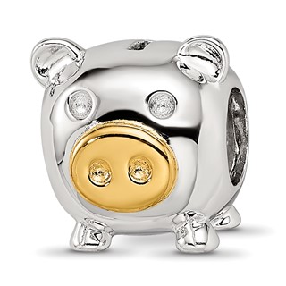 Sterling Silver Reflections Rhodium-plated Gold-plated Nose Pig Bead