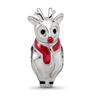 Sterling Silver Reflections Rhodium-plated Enameled Rudolph Bead view 3