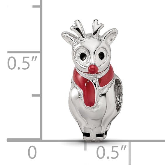 Sterling Silver Reflections Rhodium-plated Enameled Rudolph Bead