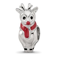 Sterling Silver Reflections Rhodium-plated Enameled Rudolph Bead view 1