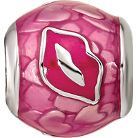 Sterling Silver Reflections Pink Enameled Smooches Lips Bead view 3
