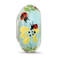 Ster.Silver Reflections Hand Painted Lady Bug Love Fenton Glass Bead view 3