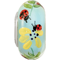Ster.Silver Reflections Hand Painted Lady Bug Love Fenton Glass Bead view 4