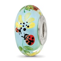 Ster.Silver Reflections Hand Painted Lady Bug Love Fenton Glass Bead view 5