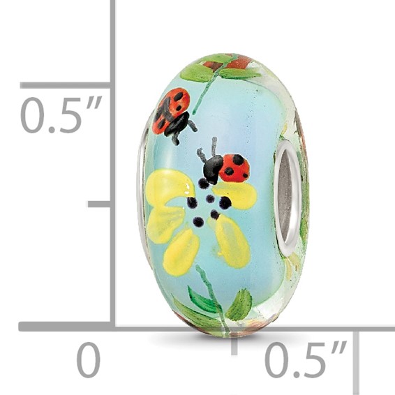 Ster.Silver Reflections Hand Painted Lady Bug Love Fenton Glass Bead