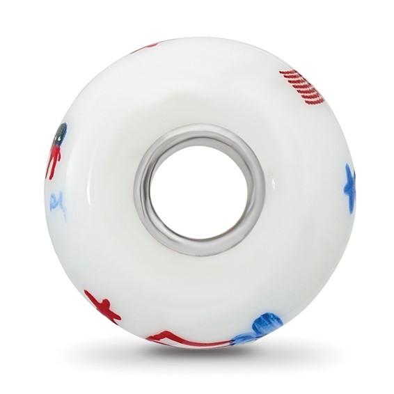 Ster.Silver Reflections Hand Painted Patriotic Democrat Fenton Glass Bead