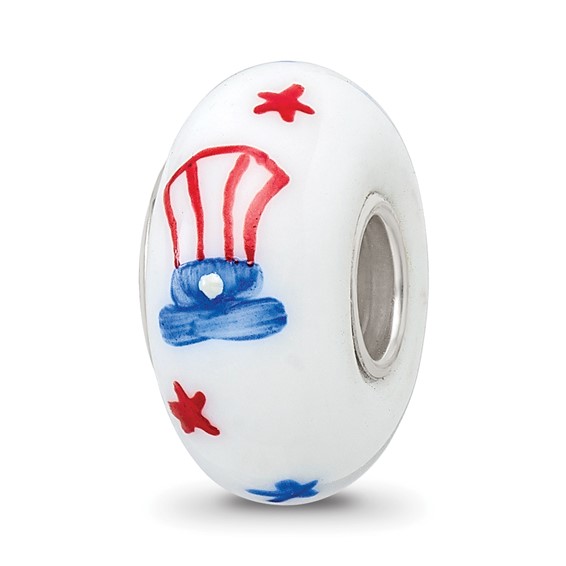 Ster.Silver Reflections Hand Painted Patriotic Democrat Fenton Glass Bead