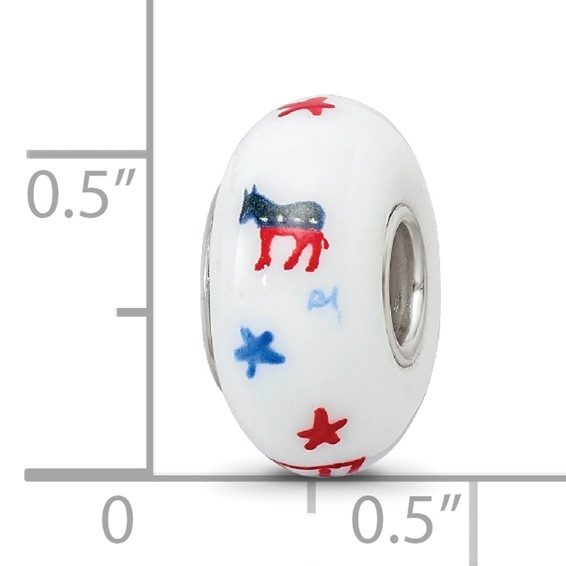 Ster.Silver Reflections Hand Painted Patriotic Democrat Fenton Glass Bead