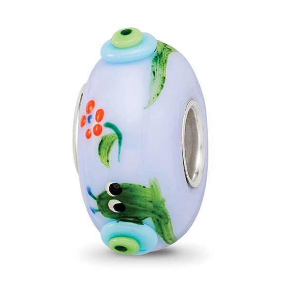 Ster.Silver Reflections Hand Painted Just Snail'n Along Fenton Glass Bead