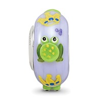 Ster.Silver Reflections Hand Painted Froggie Kisses Fenton Glass Bead view 3