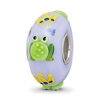 Ster.Silver Reflections Hand Painted Froggie Kisses Fenton Glass Bead view 1