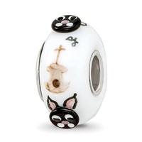 Ster.Silver Reflections Hand Painted Hey Diddle Diddle Fenton Glass Bead view 5