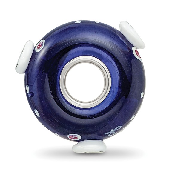 Ster.Silver Reflections Hand Painted Roly Polar Bear Fenton Glass Bead