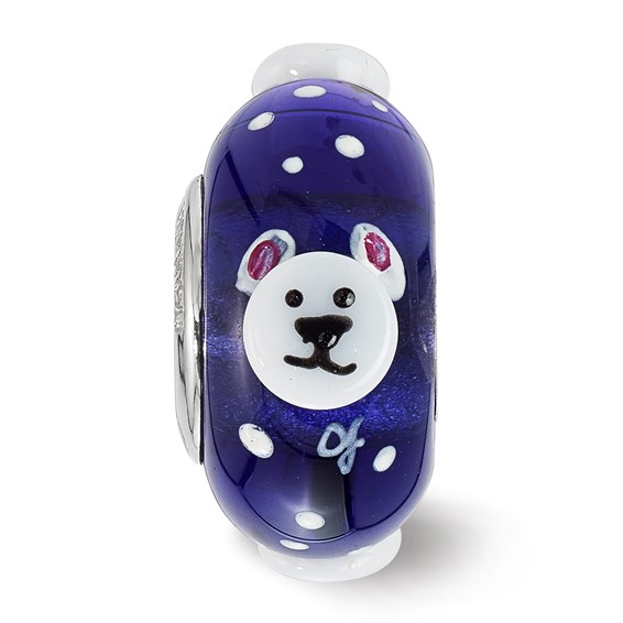 Ster.Silver Reflections Hand Painted Roly Polar Bear Fenton Glass Bead
