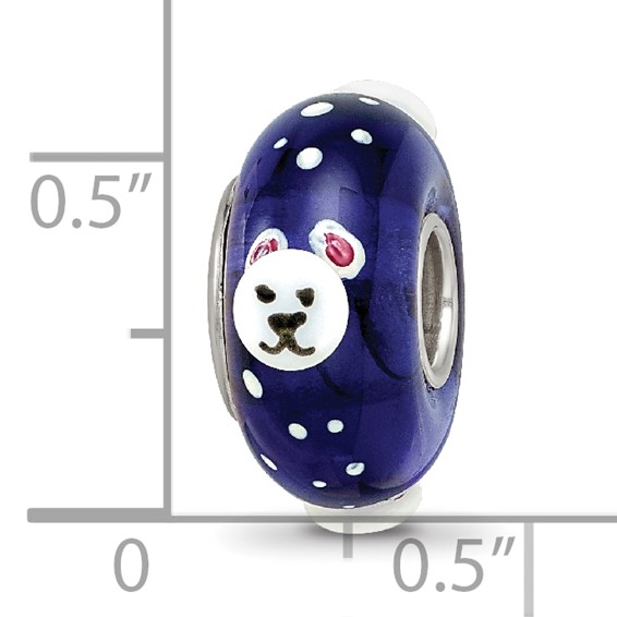 Ster.Silver Reflections Hand Painted Roly Polar Bear Fenton Glass Bead