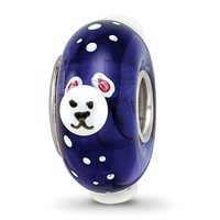 Ster.Silver Reflections Hand Painted Roly Polar Bear Fenton Glass Bead view 1