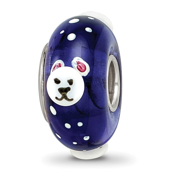 Ster.Silver Reflections Hand Painted Roly Polar Bear Fenton Glass Bead
