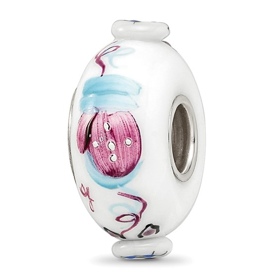 Ster.Silver Reflections Hand Painted Mittens Fenton Glass Bead