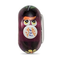 Ster.Silver Reflections Hand Painted Whooo! Fenton Glass Bead view 3