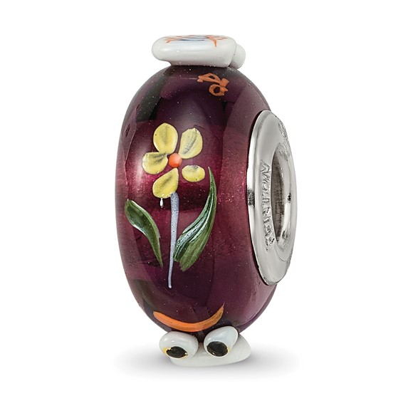 Ster.Silver Reflections Hand Painted Whooo! Fenton Glass Bead