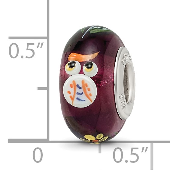 Ster.Silver Reflections Hand Painted Whooo! Fenton Glass Bead