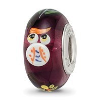 Ster.Silver Reflections Hand Painted Whooo! Fenton Glass Bead view 1