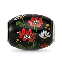 Ster.Silver Reflections Hand Paint Ebony Bouquet Large Fenton Glass Bead view 3
