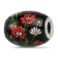 Ster.Silver Reflections Hand Paint Ebony Bouquet Large Fenton Glass Bead view 1