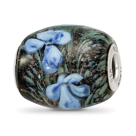 Ster.Silver Reflections Hand Paint Hydrangea Moonlight Fenton Glass Bead