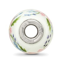 Ster.Silver Reflections Hand Paint Berries & Blossoms Fenton Glass Bead view 2
