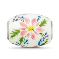Ster.Silver Reflections Hand Paint Berries & Blossoms Fenton Glass Bead view 3